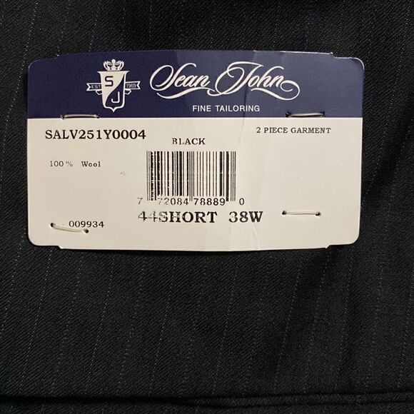 Sean john fine tailored mens 3 button blazer black pinstripe 44S sport coat wool - Picture 13 of 14